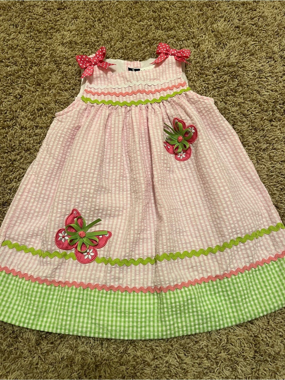 Rare Editions Pink and Green Butterfly Seersucker Sundress